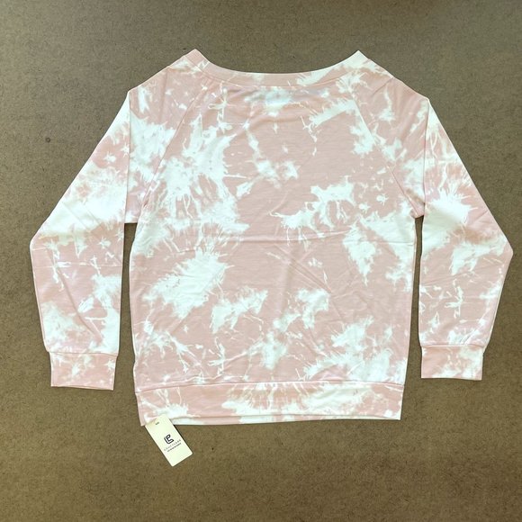 WOMENS PINK/WHITE TIE-DYE OFF-THE-SHOULDER SWEATER - NWT - SZ:S/M, L/XL - Picture 4 of 13